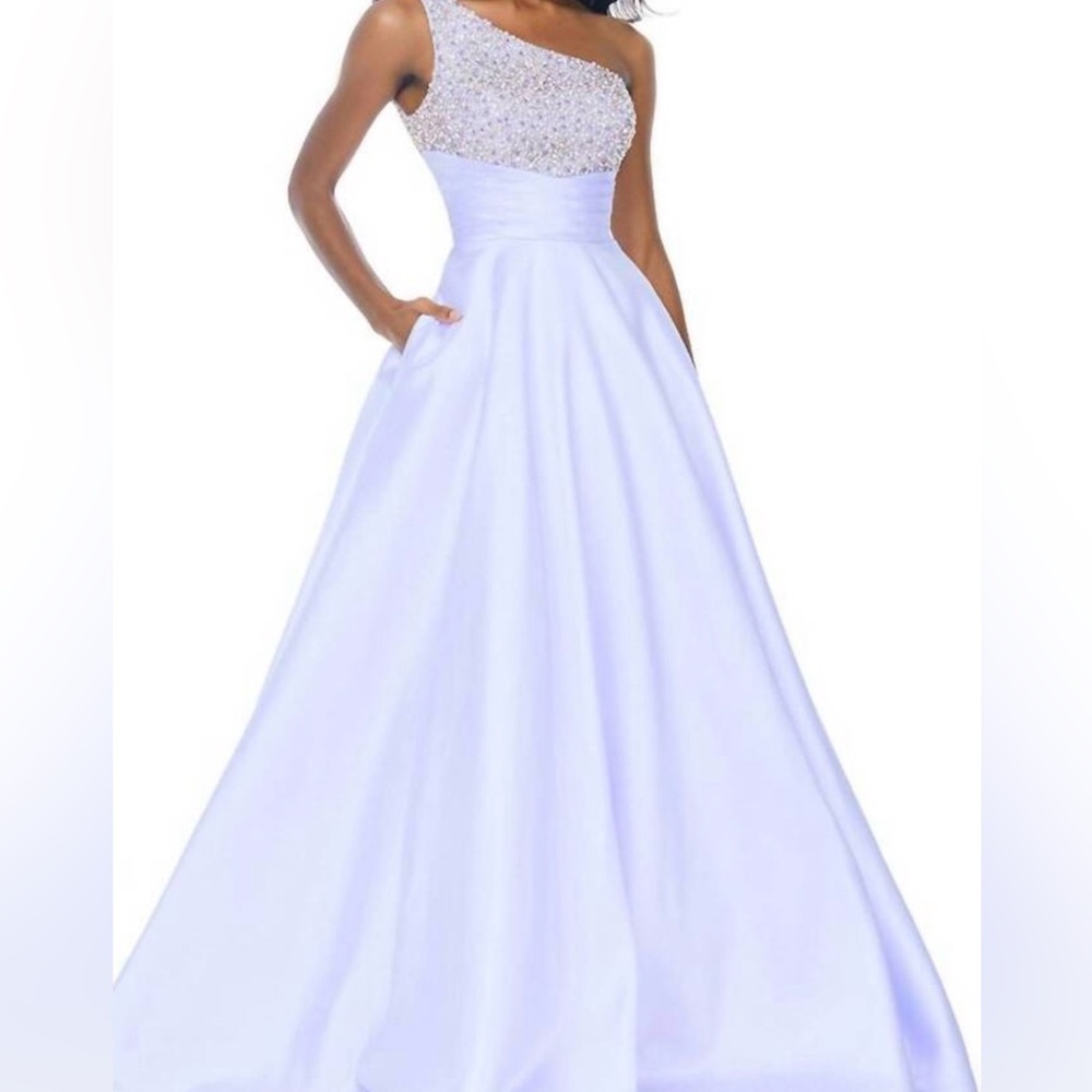 Ashley Lauren One-Shoulder Lilac Ball Gown with Crystal beaded bodice